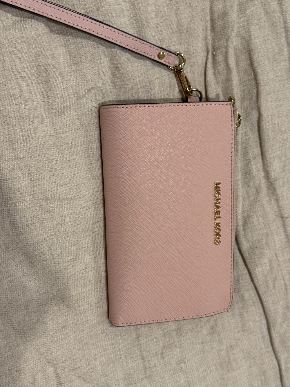 Michael Kors Blush Pink Saffiano Wristlet Clutch with Gold Hardware
